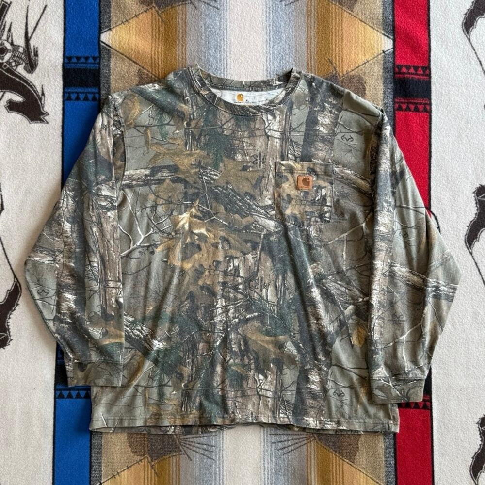 Men’s Carhartt Realtree Camo Camouflage Original Fit Long Sleeve T-Shirt Size XL